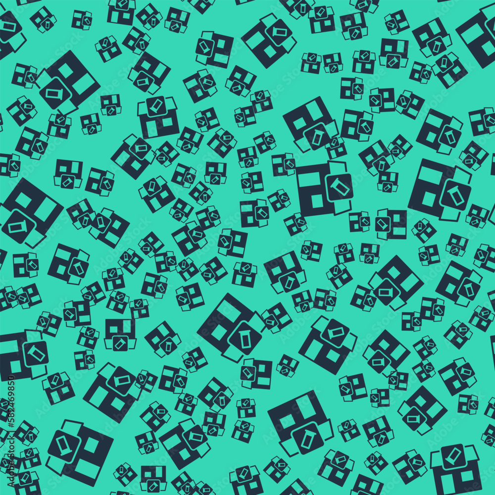 Black Hunting shop with rifle and gun weapon icon isolated seamless pattern on green background. Supermarket or store with weapon equipment. Vector Black Hunting shop with rifle and gun weapon icon isolated seamless pattern on green background. Supermarket or store with weapon equipment. Vector
