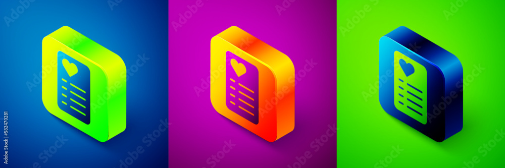 Isometric Shopping list icon isolated on blue, purple and green background. Square button. Vector Isometric Shopping list icon isolated on blue, purple and green background. Square button. Vector