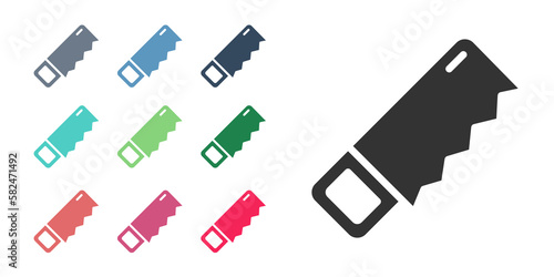 Black Hand saw icon isolated on white background. Set icons colorful. Vector