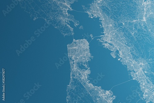 Photography Map of the streets of San Francisco (California, USA) made with white lines on blue paper