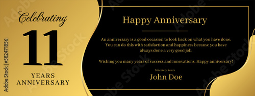 11 years anniversary, a banner speech anniversary template with a gold background combination of black and text that can be replaced