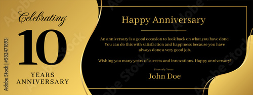 10 years anniversary, a banner speech anniversary template with a gold background combination of black and text that can be replaced