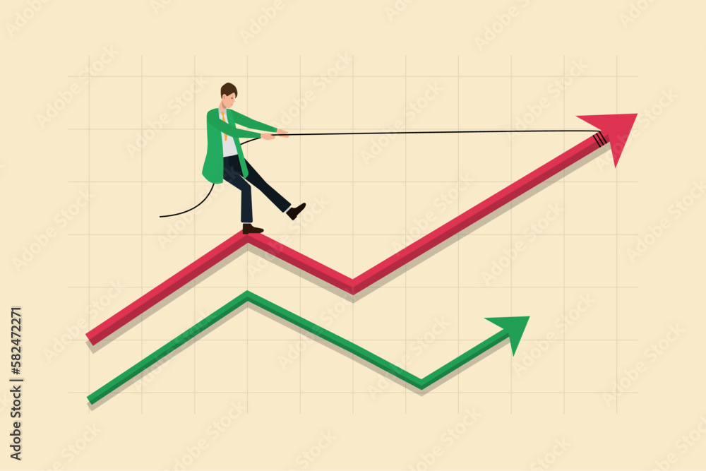 Preventing the rising rate, Financial market inflation control, Business man standing on bullish trend reducing rising bullish rate Preventing the rising rate, Financial market inflation control, Business man standing on bullish trend reducing rising bullish rate