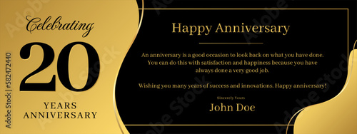 20 years anniversary, a banner speech anniversary template with a gold background combination of black and text that can be replaced