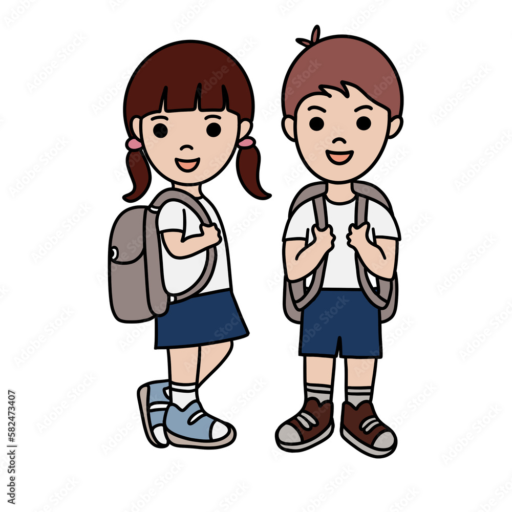 students, boy and girl with backpack	