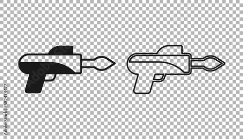 Black Fishing harpoon icon isolated on transparent background. Fishery manufacturers for catching fish under water. Diving underwater equipment. Vector