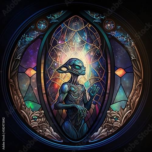 AI Generated Art of stained glass alien
