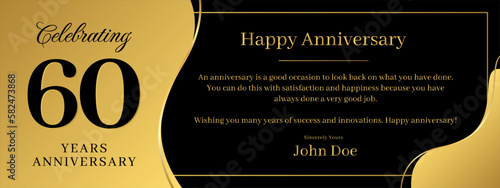 60 years anniversary, a banner speech anniversary template with a gold background combination of black and text that can be replaced