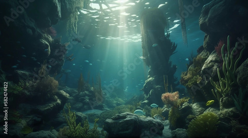 Underwater Paradise  A Serene Scene of Fish and Coral. Generative AI