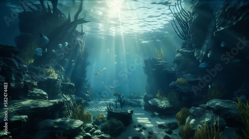 Underwater Paradise, A Serene Scene of Fish and Coral. Generative AI