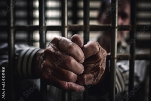 Prisoner behind bars in jail, generative ai   © Rawf8
