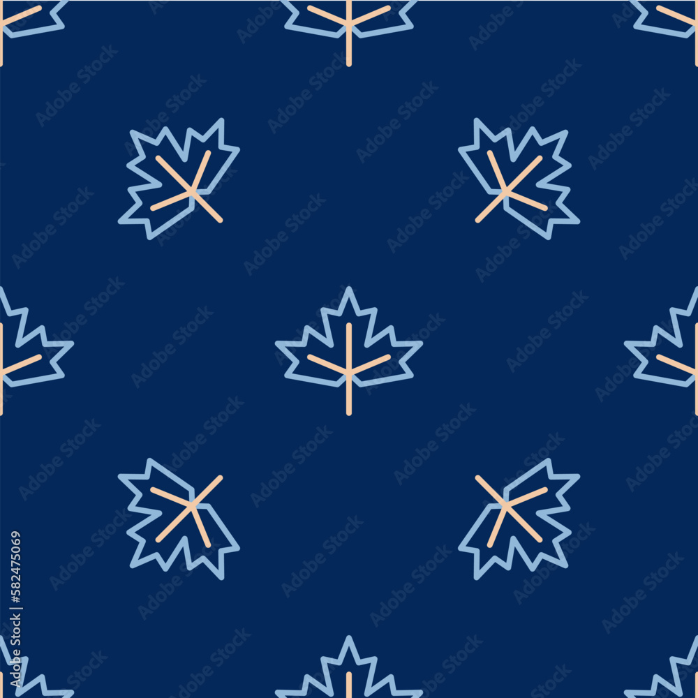 Line Canadian maple leaf icon isolated seamless pattern on blue background. Canada symbol maple leaf. Vector Line Canadian maple leaf icon isolated seamless pattern on blue background. Canada symbol maple leaf. Vector