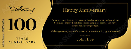 100 years anniversary, a banner speech anniversary template with a gold background combination of black and text that can be replaced