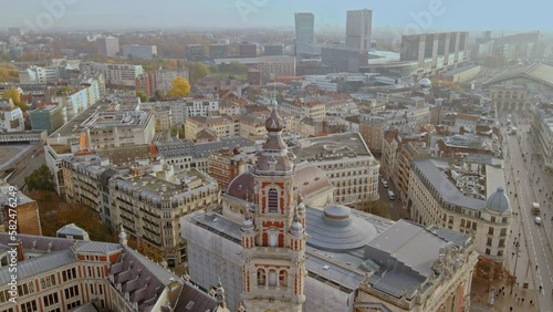 Tilt down view of the tower at Chambre of Commerce in Lille