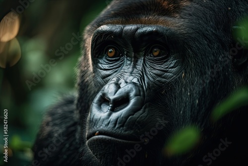 Gorilla portrait in the jungle. Generative AI © Gabriel