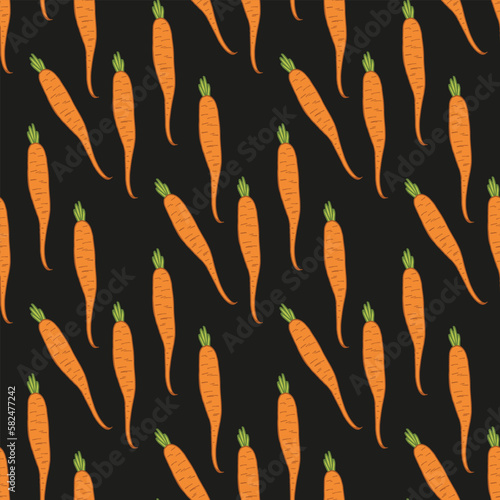 Seamless pattern with intresting carrot on black background. Vector image.