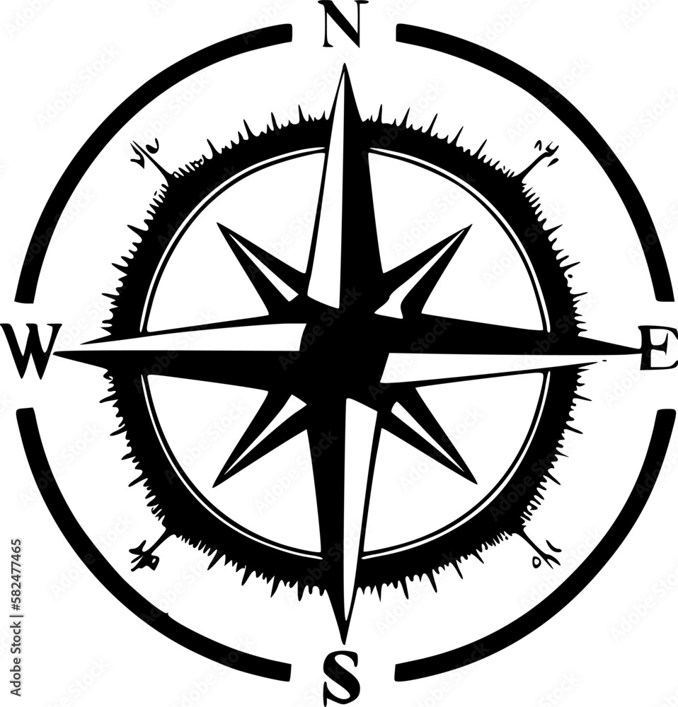 Compass | Black and White Vector illustration Compass | Black and White Vector illustration