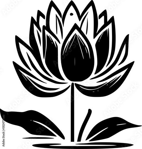 Lotus Flower | Black and White Vector illustration
