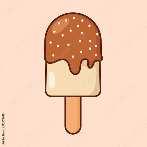 Cute melting ice cream popsicle cartoon icon vector illustration. Desserts & Sweet Foods Flat Design icon concept. Vector flat outline icon