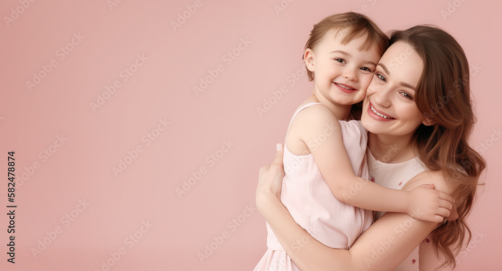 Mother and kid on pink background , Generative Ai Mother and kid on pink background , Generative Ai