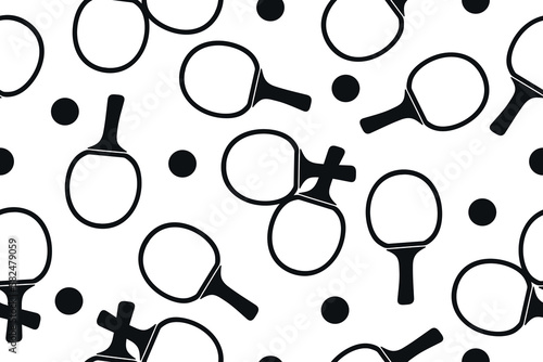 Vector seamless pattern of flat black ping pong table tennis sport icon isolated on white background.