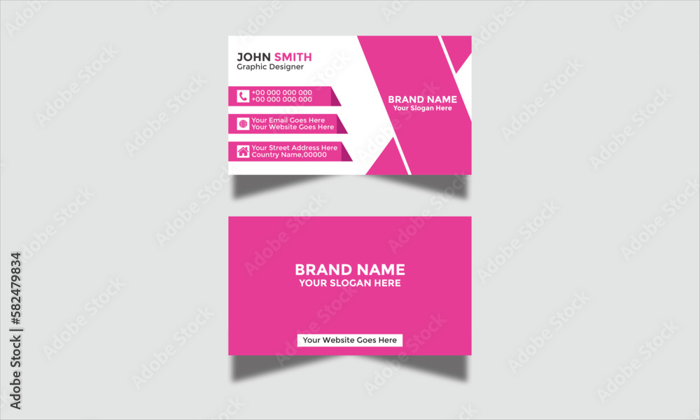 Business Card Template Double-Sided Horizontal Name Card Simple and Clean Pink and White Visiting Card Vector Illustration Colorful Gradient  Modern Corporate and Creative Business Card Design