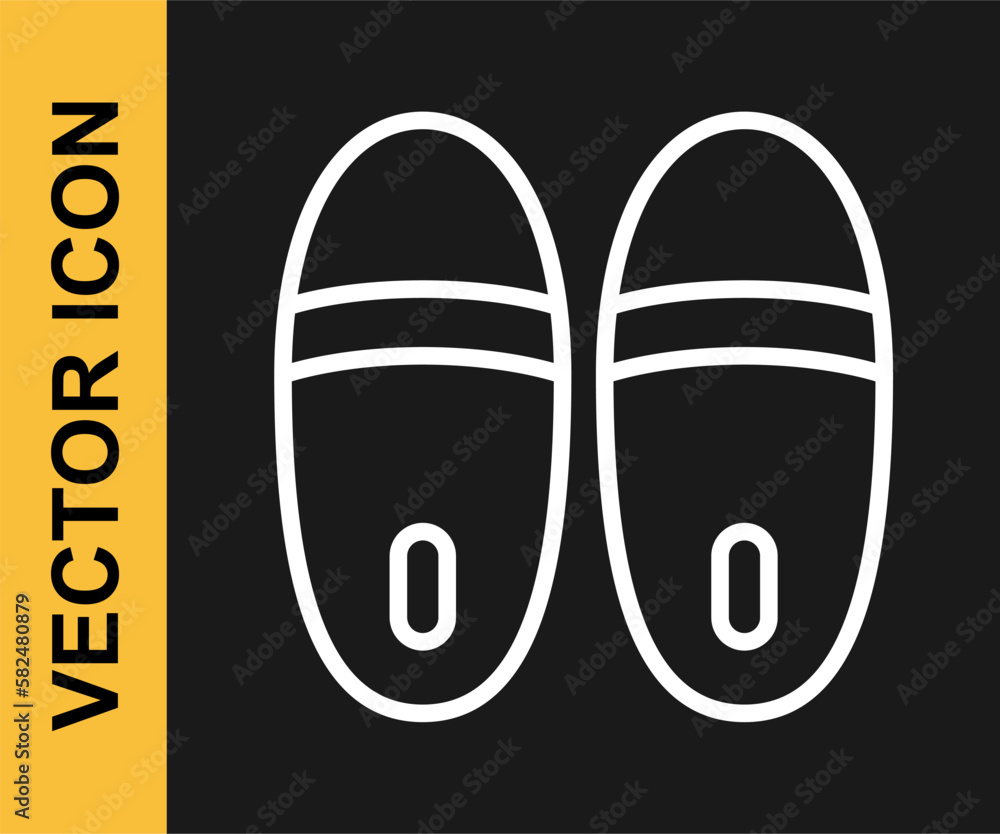 White line Slippers icon isolated on black background. Flip flops sign. Vector White line Slippers icon isolated on black background. Flip flops sign. Vector