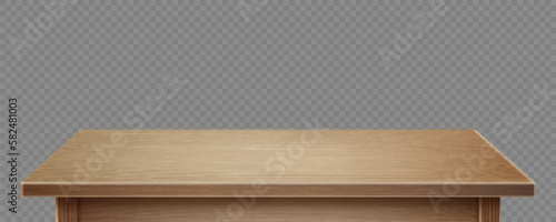 Wooden table isolated on transparent background. Vector realistic illustration