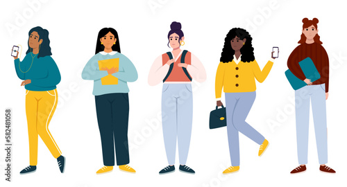 Young people group vector illustration. Multicultural students group, international people vector.