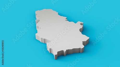 3d illustration of Serbia map Geography Cartography and topology on a sea blue surface