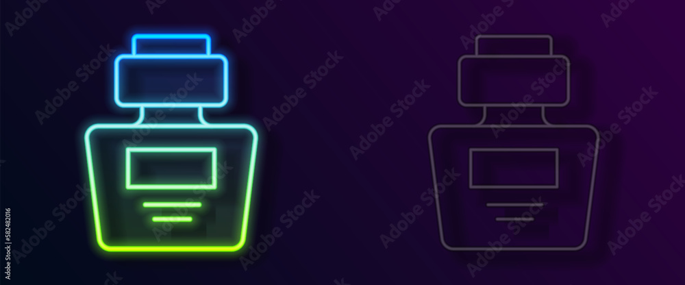 Glowing neon line Perfume icon isolated on black background. Vector