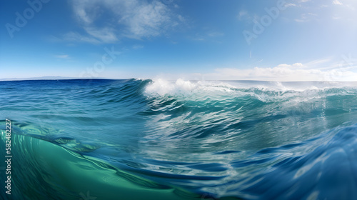 Ocean surface with gentle waves. Sunny day with a clear sky.