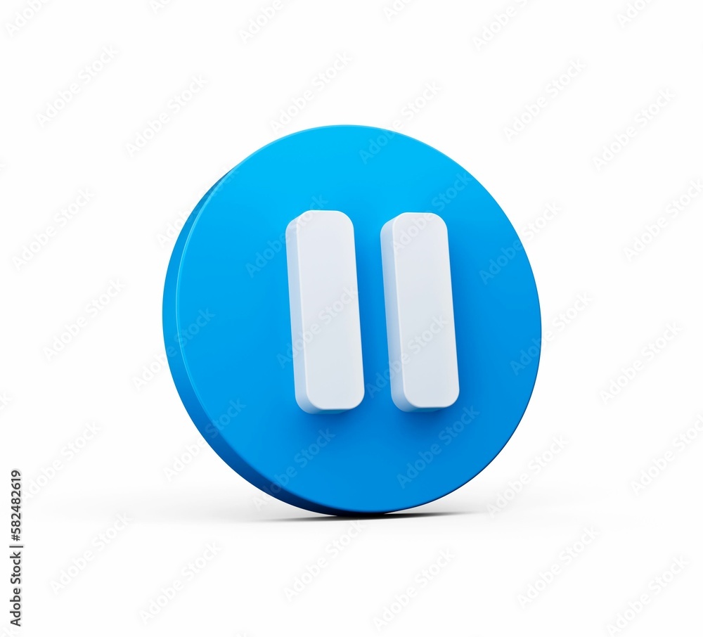 3D-rendered blue button with a pause symbol isolated on white background 3D-rendered blue button with a pause symbol isolated on white background