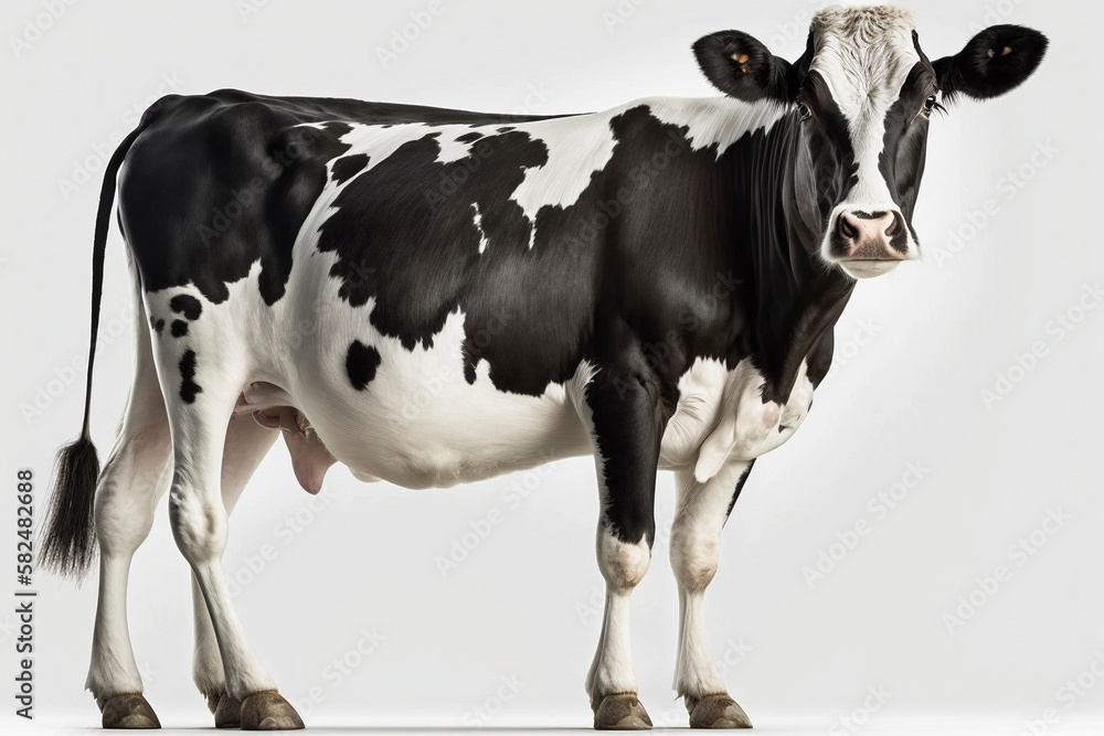 Dairy cow on white background, created with generative AI