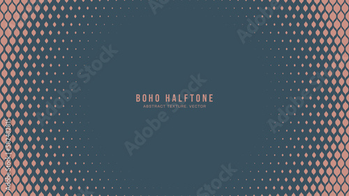 Boho Style Modern Halftone Vector Round Frame Aesthetic Elegant Abstract Background. Fancy Half Tone Gypsy Scale Pattern Trendy Fashionable Subtle Texture. Stylish Minimalist Luxurious Wide Wallpaper