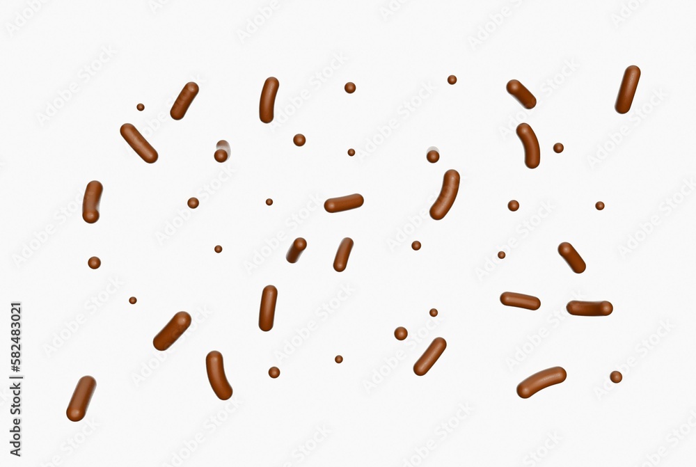 3D render of Chocolate sprinkles falling isolated on a white background 3D render of Chocolate sprinkles falling isolated on a white background