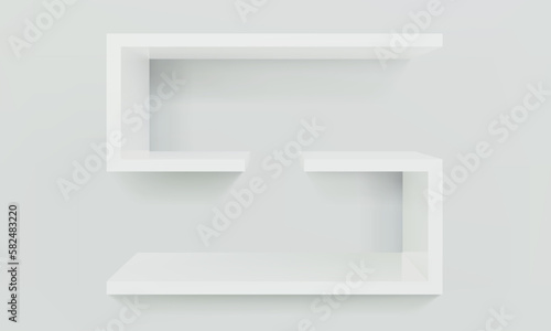 Empty white double rectangular shelf or niche on wall 3D mockup. Shop, gallery plastic or wooden showcase to present product. Blank retail storage space. Interior design furniture. Room bookshelf