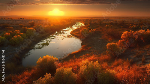 sunset over the river created with Generative AI Technology