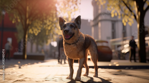 dog on the street created with Generative AI Technology