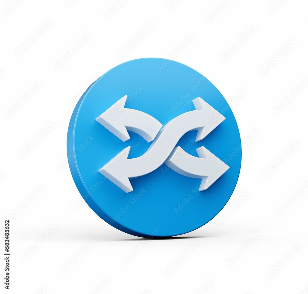 3D rendered blue circle with an icon of arrows pointing in opposite directions, isolated on white 3D rendered blue circle with an icon of arrows pointing in opposite directions, isolated on white