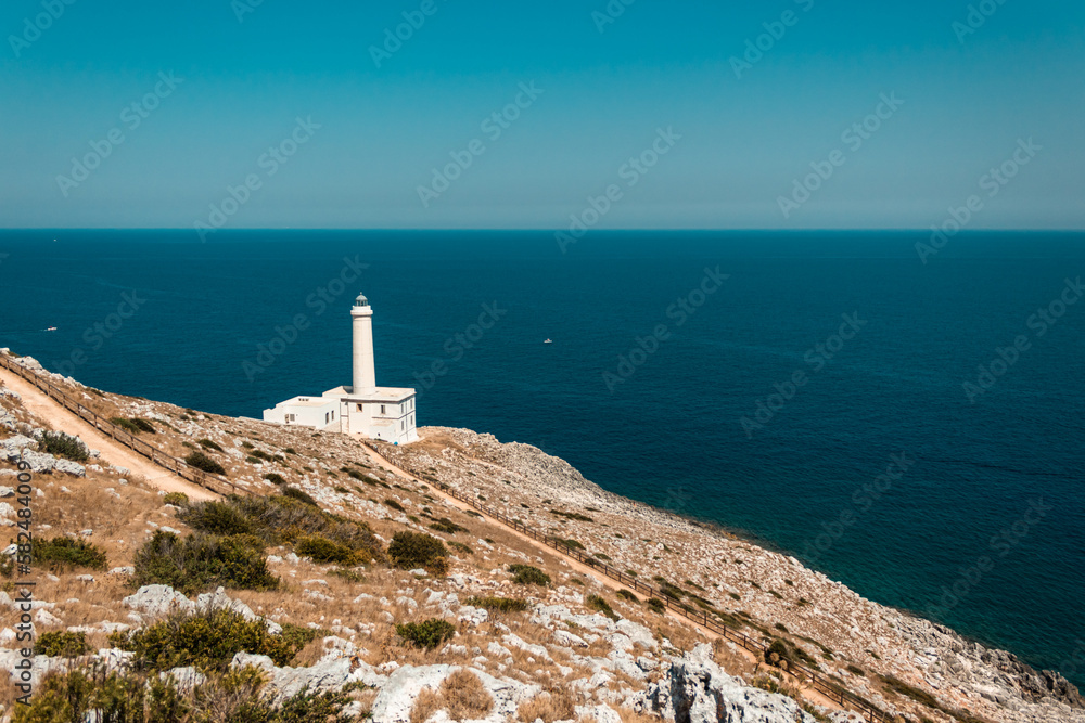 Capo d'Otranto: The easternmost lighthouse in Italy overlooking the stretch of the Otranto Channel, puglia.