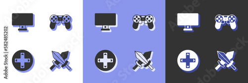 Set Sword for game, Computer monitor, Game controller joystick and icon. Vector