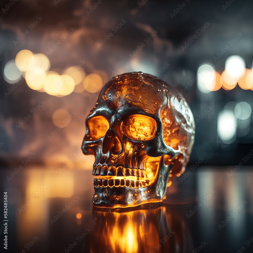 A shot of a glass skull with a blurred background Generative AI A shot of a glass skull with a blurred background Generative AI
