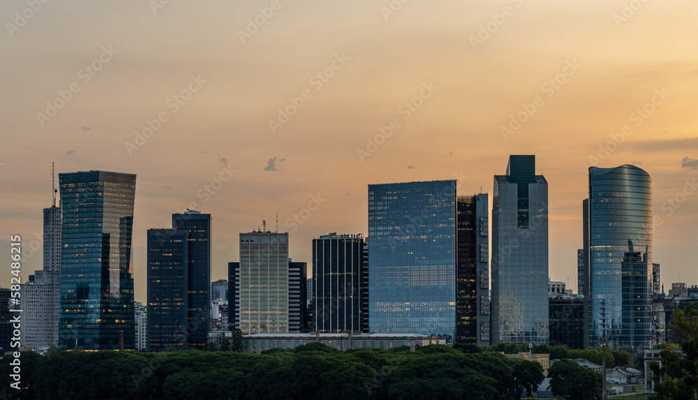 Financial district skyline of Buenos Aires in Argentina at sunset