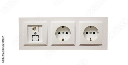Power outlet or socket isolated on transparent background. Plug socket. Electrical outlet and patch cord rj-45 socket