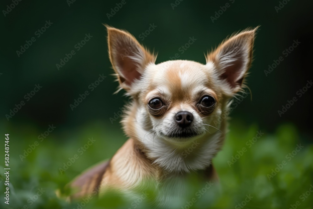 Chihuahua dog with green backdrop. Generative AI Chihuahua dog with green backdrop. Generative AI
