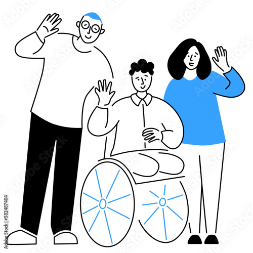 People waving hand illustration. Teamwork, cooperation, friendship, diversity, partnership concept. Vector illustration.