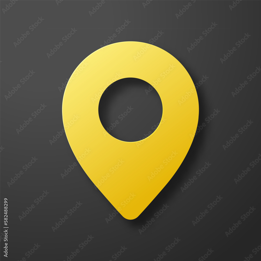 Address map pin pointer icon. yellow Location with black background. 3D paper cut style Address map pin pointer icon. yellow Location with black background. 3D paper cut style