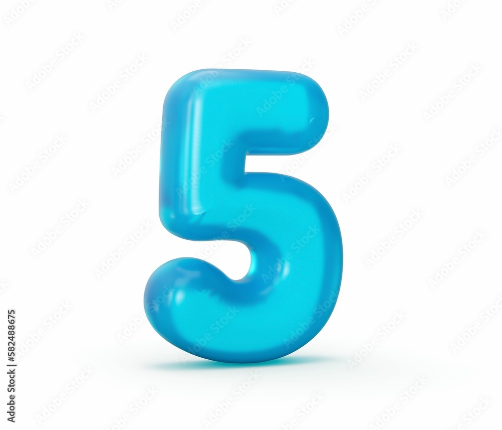3d rendering of blue jelly digit 5 isolated on white background 3d rendering of blue jelly digit 5 isolated on white background