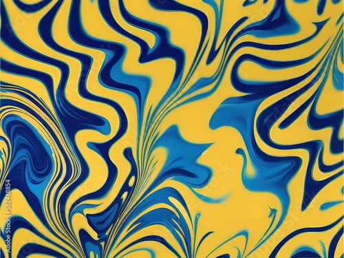 Blue and Yellow Creation: Abstract Marbleized Effect BackgroundGenerative AI